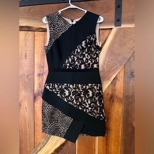 Beautiful BCBG MaxAzria lace black/tan cocktail dress.
